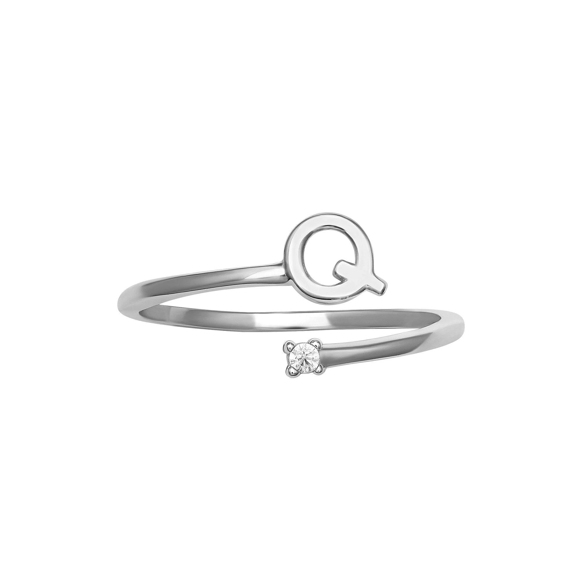 PRIMROSE Sterling Silver Cubic Zirconia Initial Bypass Band Ring, Womens Sterling Silver I Product Image