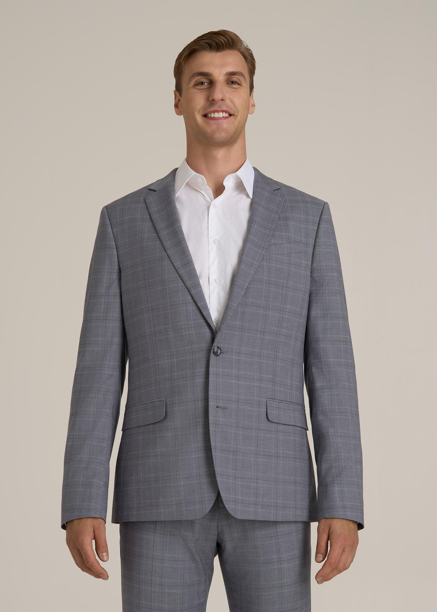 Suit Jacket for Tall Men in Light Grey Plaid Male Product Image