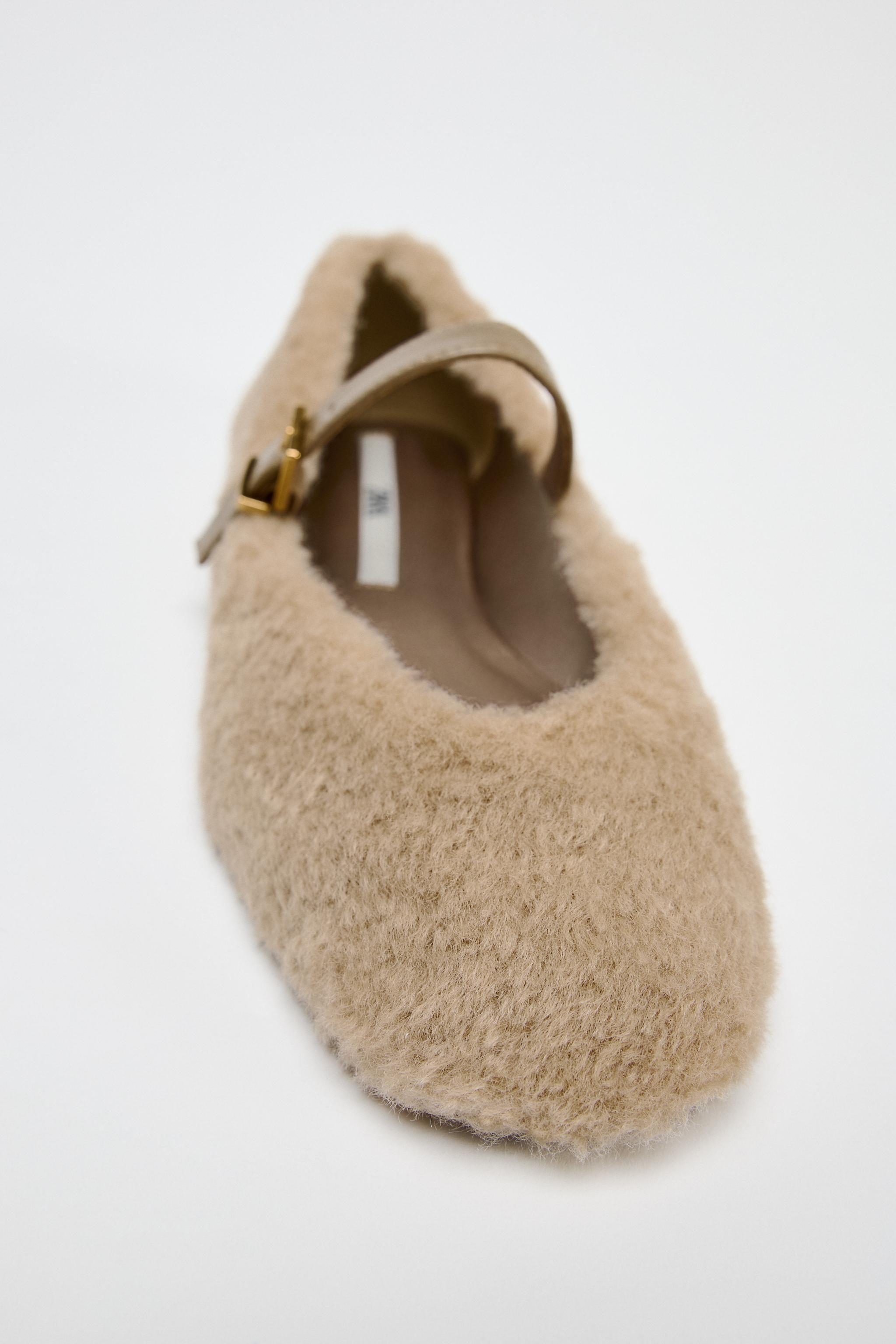 FAUX FUR STRAPPY BALLET FLATS Product Image