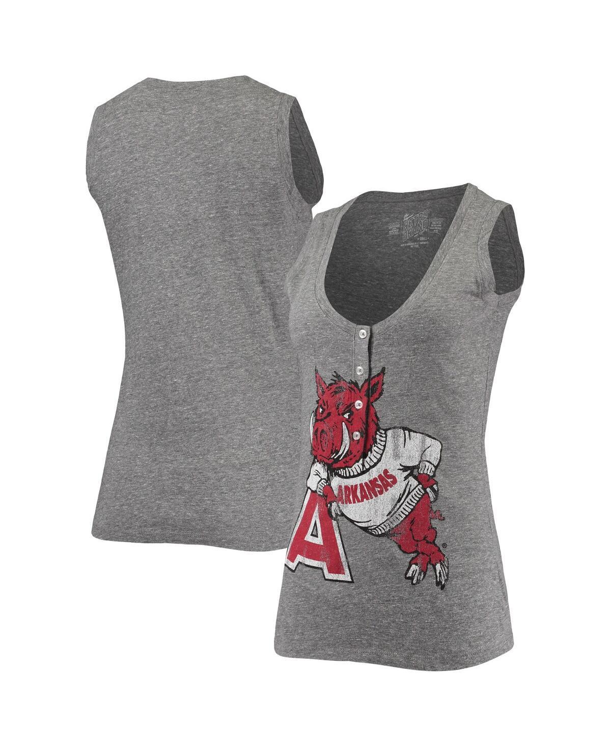 Women's Original Retro Brand Heathered Gray Arkansas Razorbacks Relaxed Henley Tri-Blend V-Neck Logo Tank Top, Size: Small, Grey Product Image