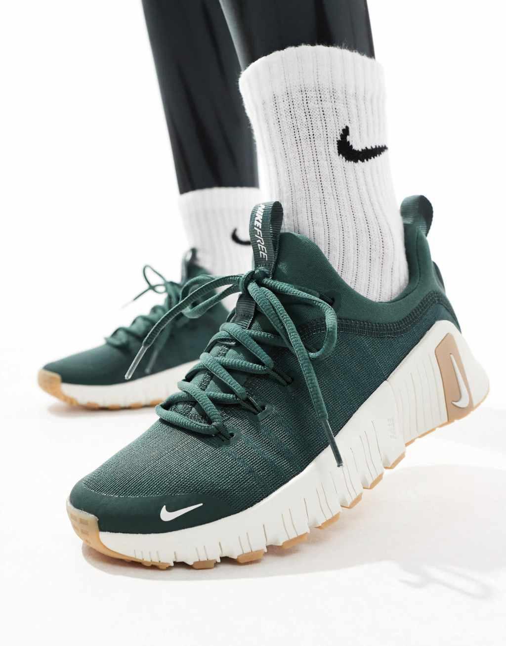 Nike Training Free Metcon 6 sneakers in dark green and white Product Image