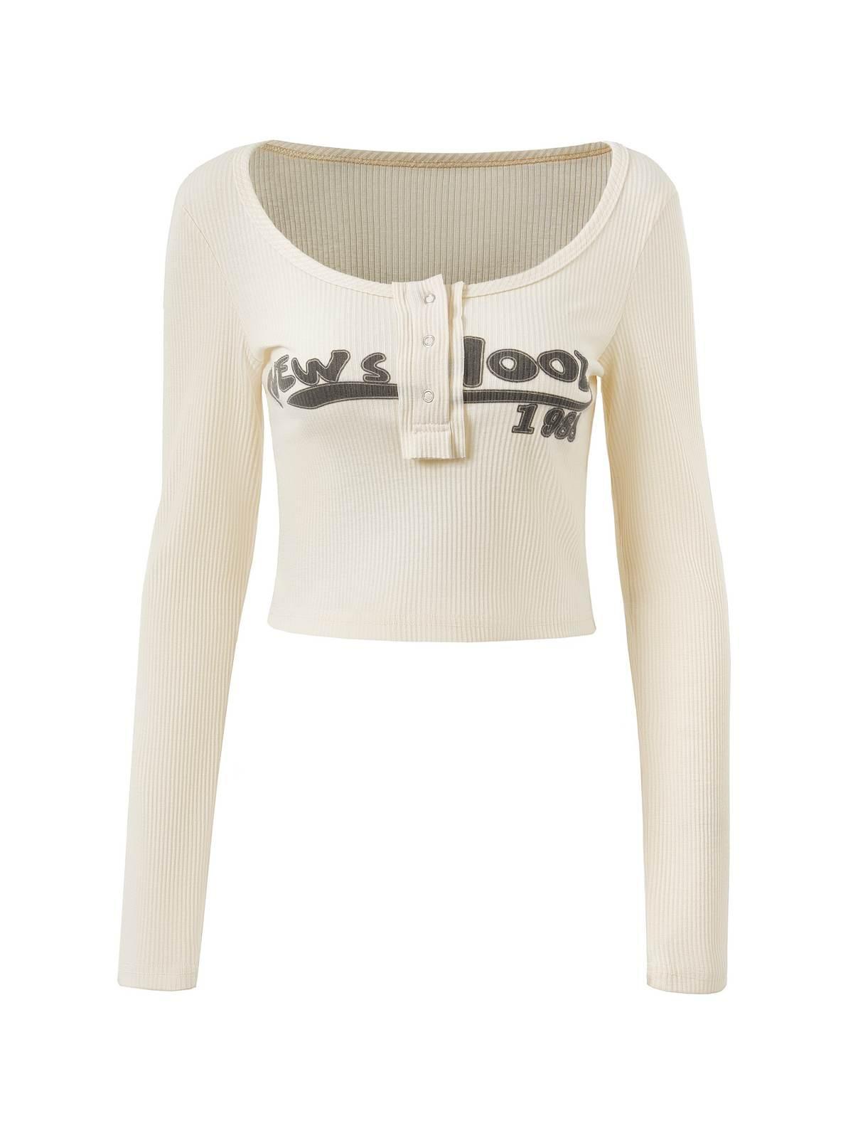 Y2K Long Sleeve Ribbed Knit Crop Top Product Image