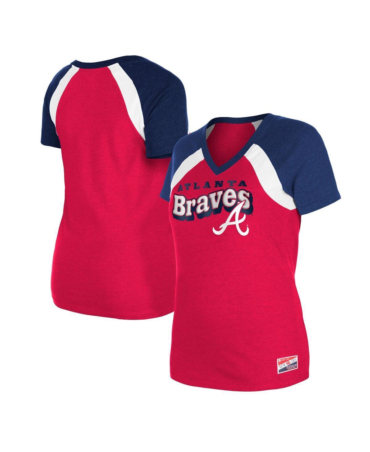 Womens New Era Atlanta Braves Heathered Raglan V-Neck T-Shirt Product Image