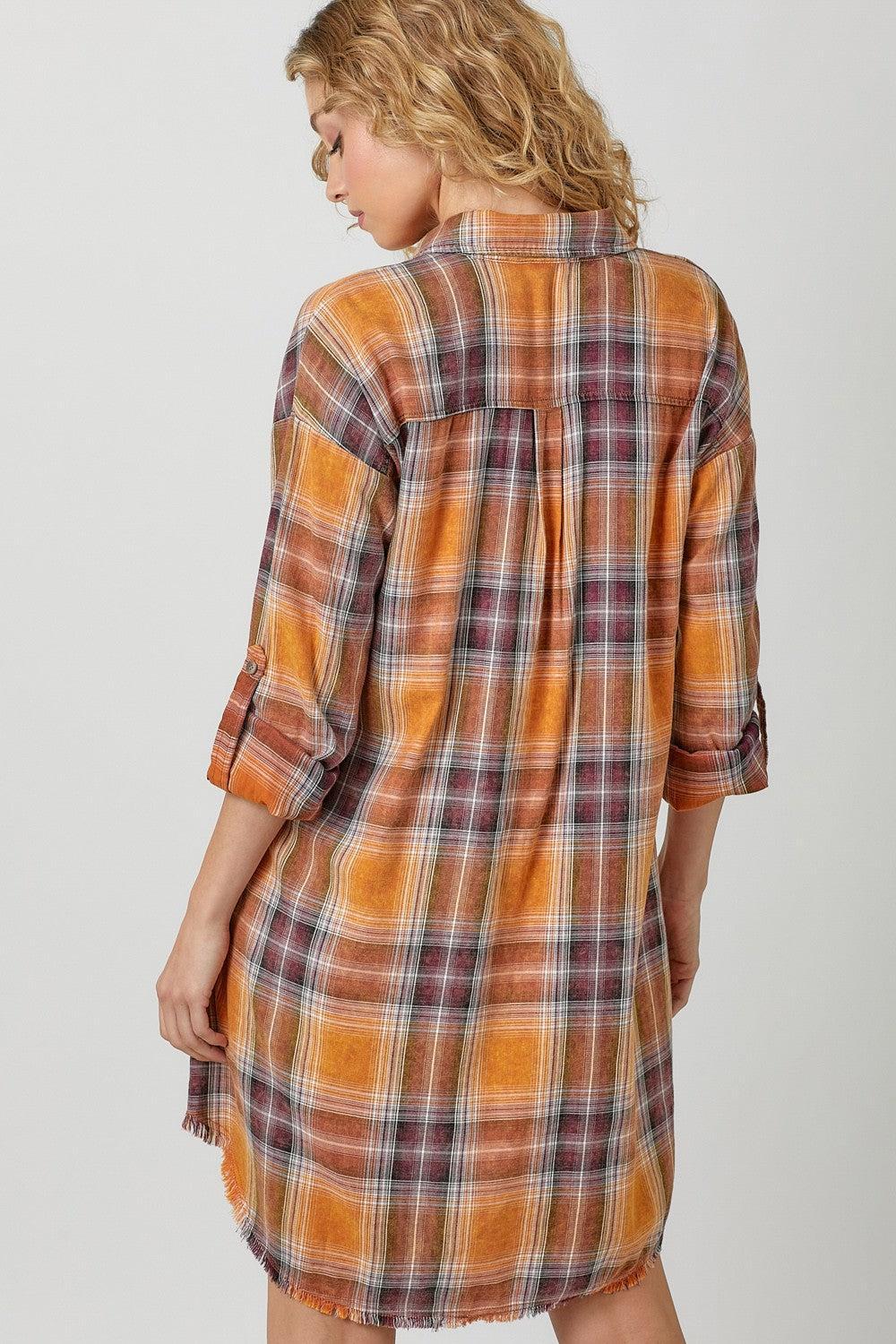 Washed Plaid Shirt Dress Product Image