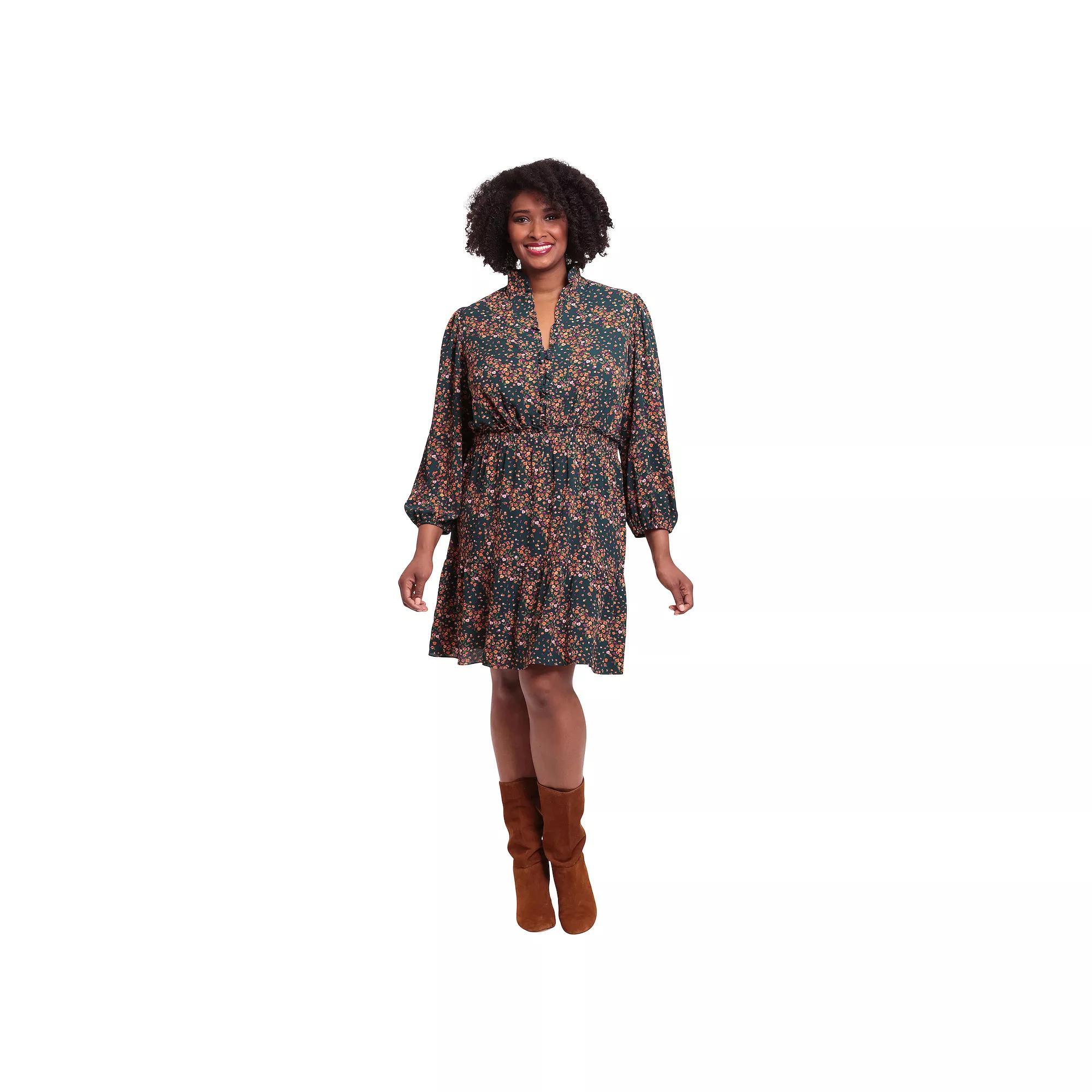 Plus Size London Times 3/4 Sleeve Smocked Waist Tiered Dress, Womens Teal Purple Product Image