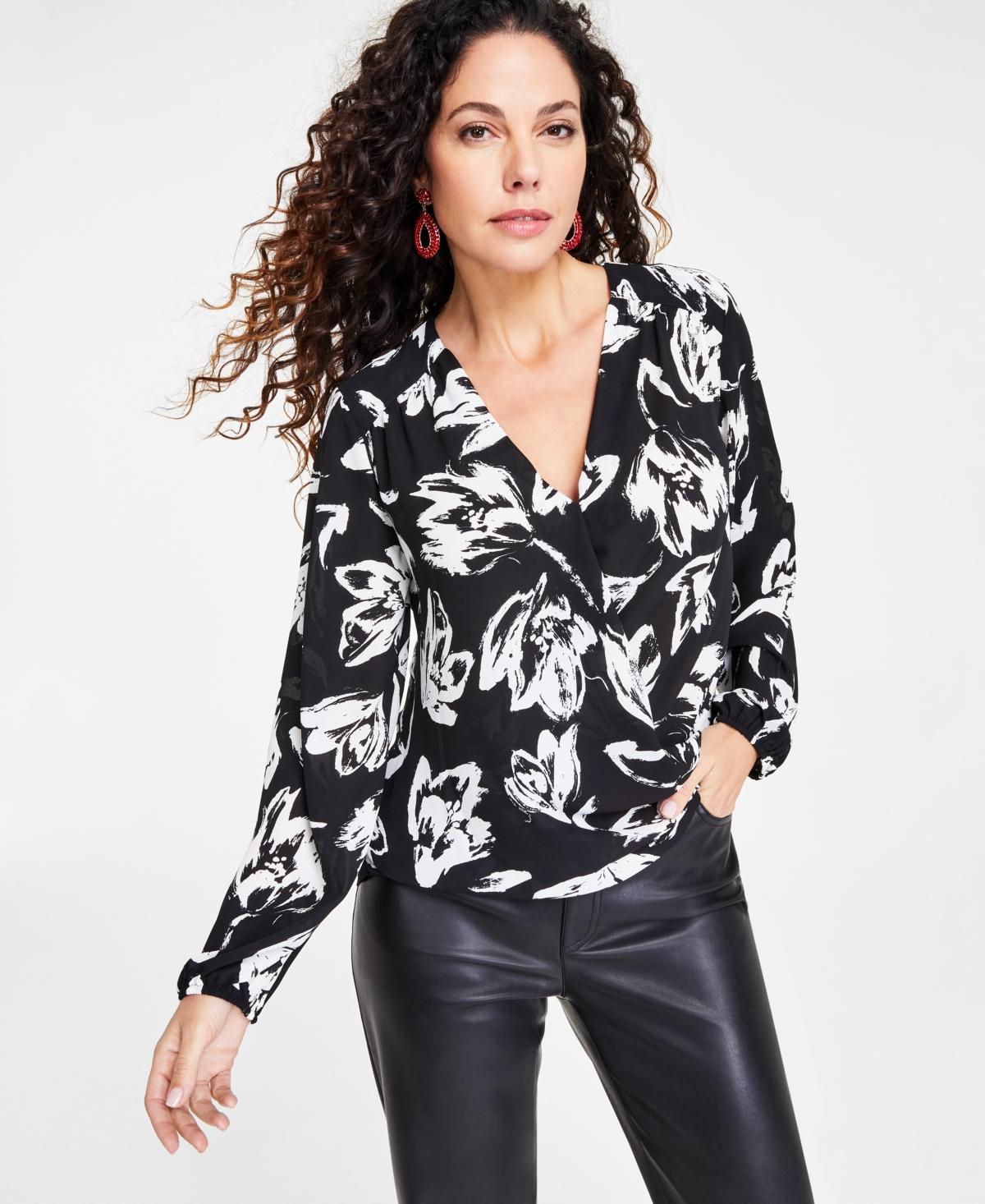 I.n.c. International Concepts Womens Printed Surplice Top, Created for Macys Product Image