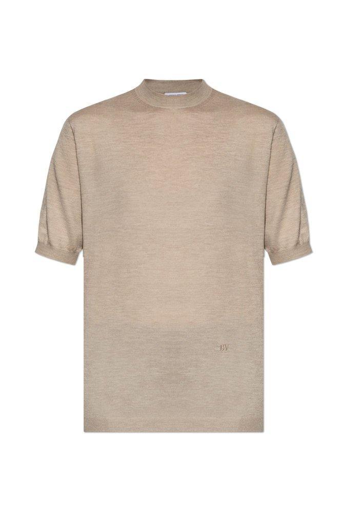 Logo Embroidered Knitted Top In Beige Product Image