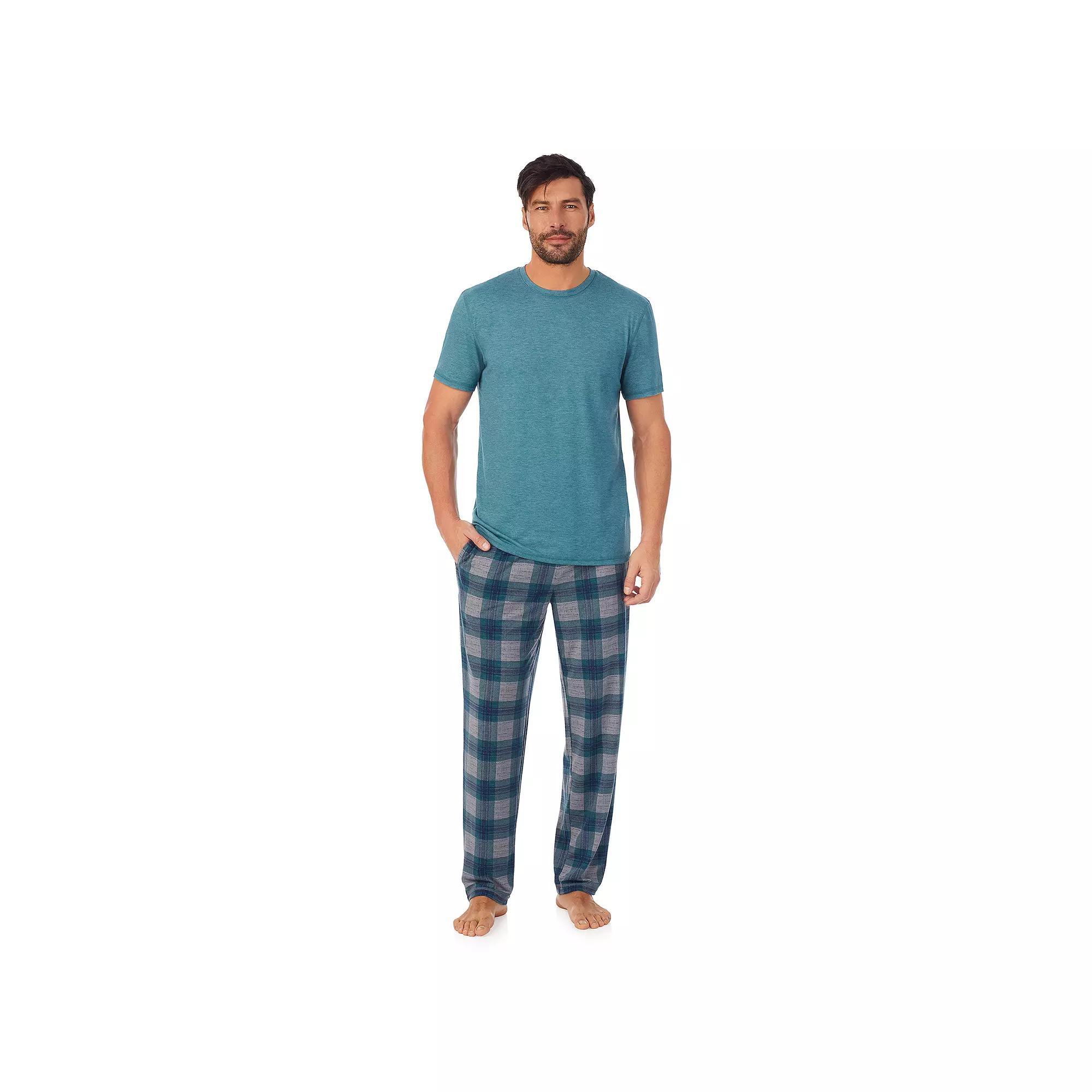 Men's Cuddl Duds® Crewneck Short Sleeve Pajama Top & Pajama Pants Set, Size: XXL, Green Plaid Product Image