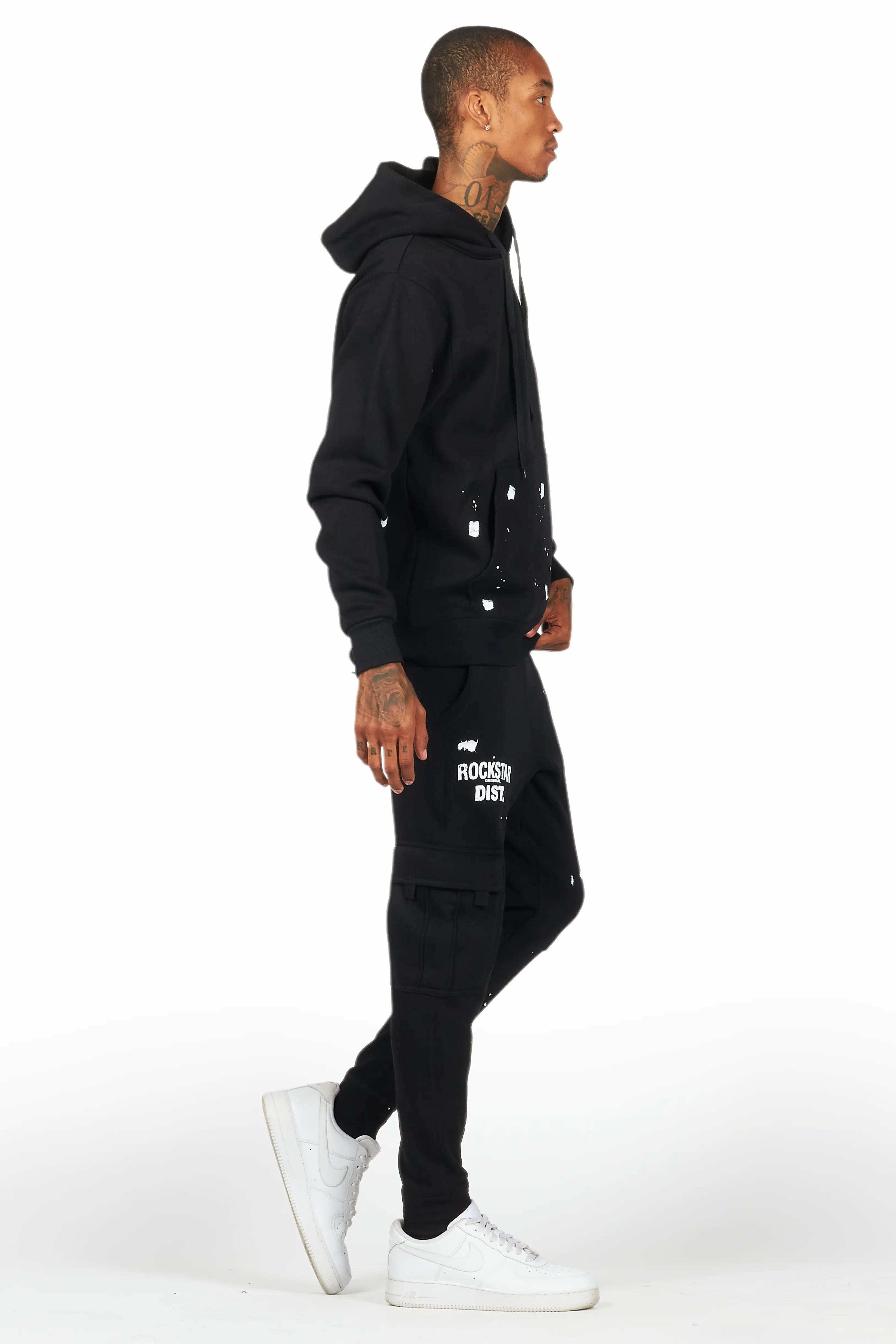 Raffer Black Hoodie/Jogger Cargo Sweat Pant Set Male Product Image