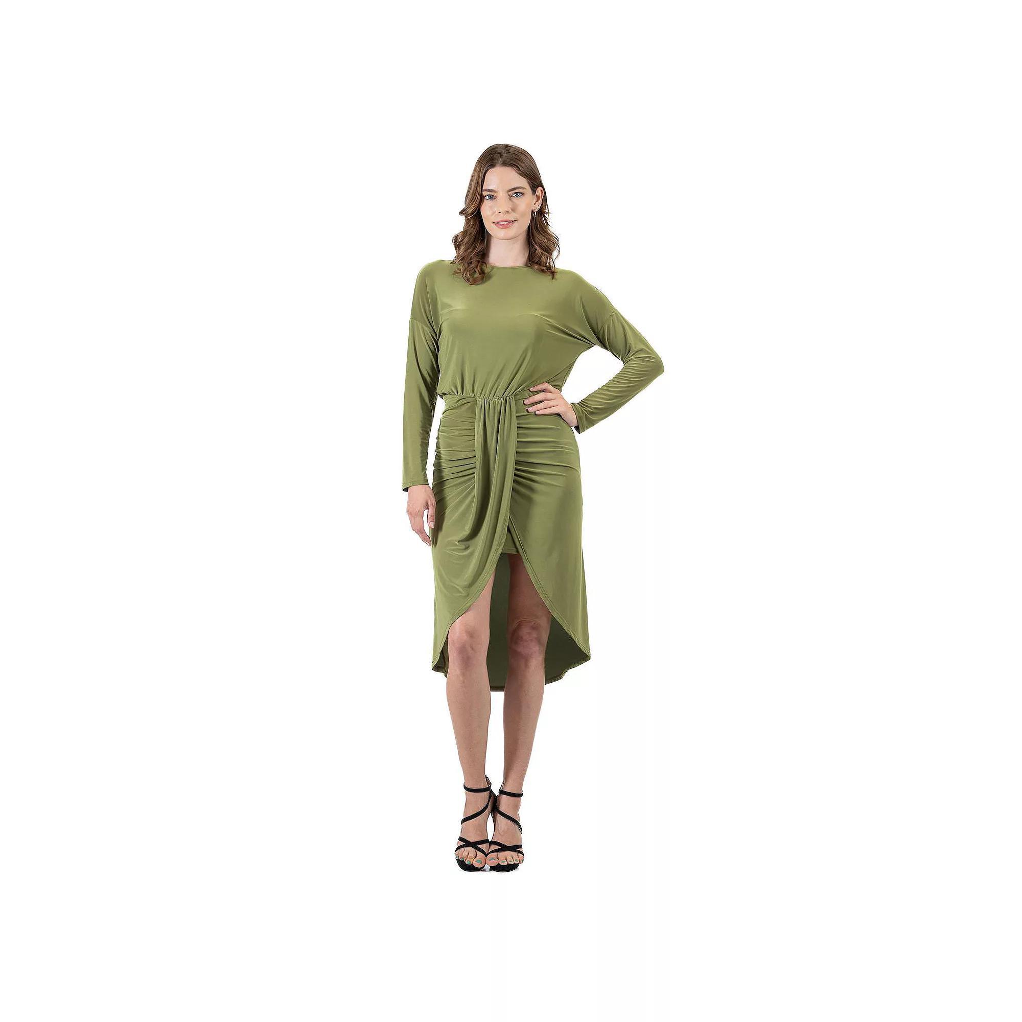 Women's 24Seven Comfort Apparel Long Sleeve Dressy Tulip Skirt Knee Length Dress,  Product Image