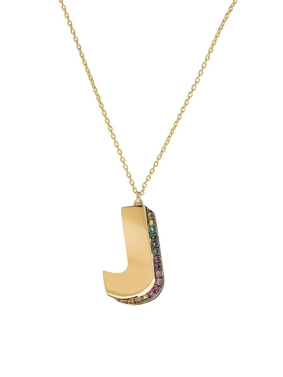 Womens Initials 14K Yellow Gold & Sapphire 3D Pendant Necklace Product Image