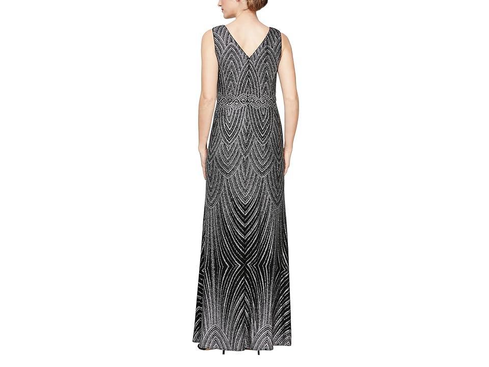 Alex Evenings Long Sleeveless Dress with Patterned Glitter Detail Silver) Women's Dress Product Image