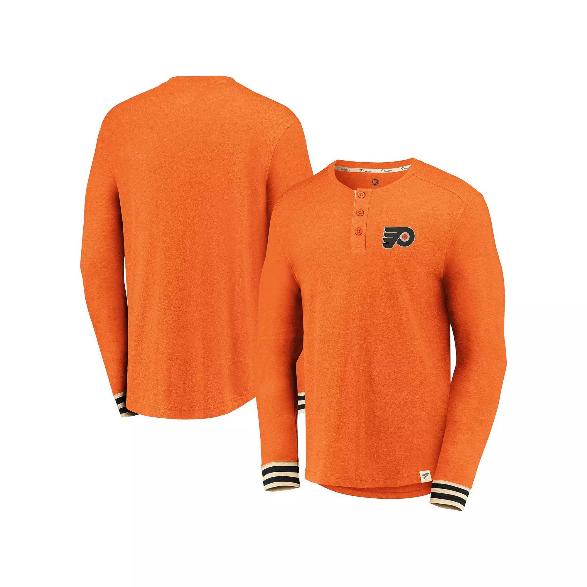 Men's Fanatics Heathered Orange Philadelphia Flyers True Classics Henley Long Sleeve T-Shirt,  Product Image