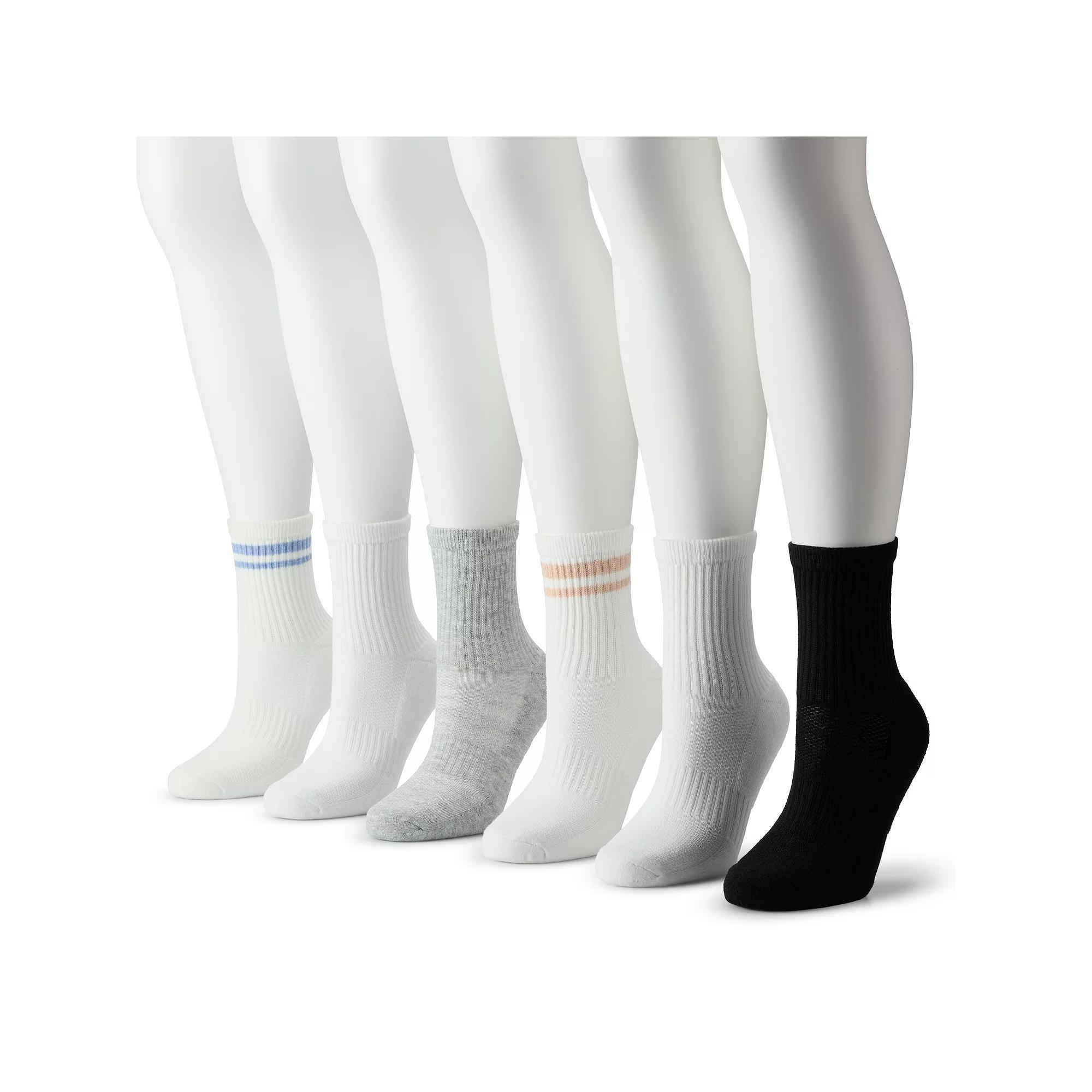 Women's FLX 6-Pack Athletic Half Crew Striped Socks, Size: 9-11, Pink Stripe Product Image