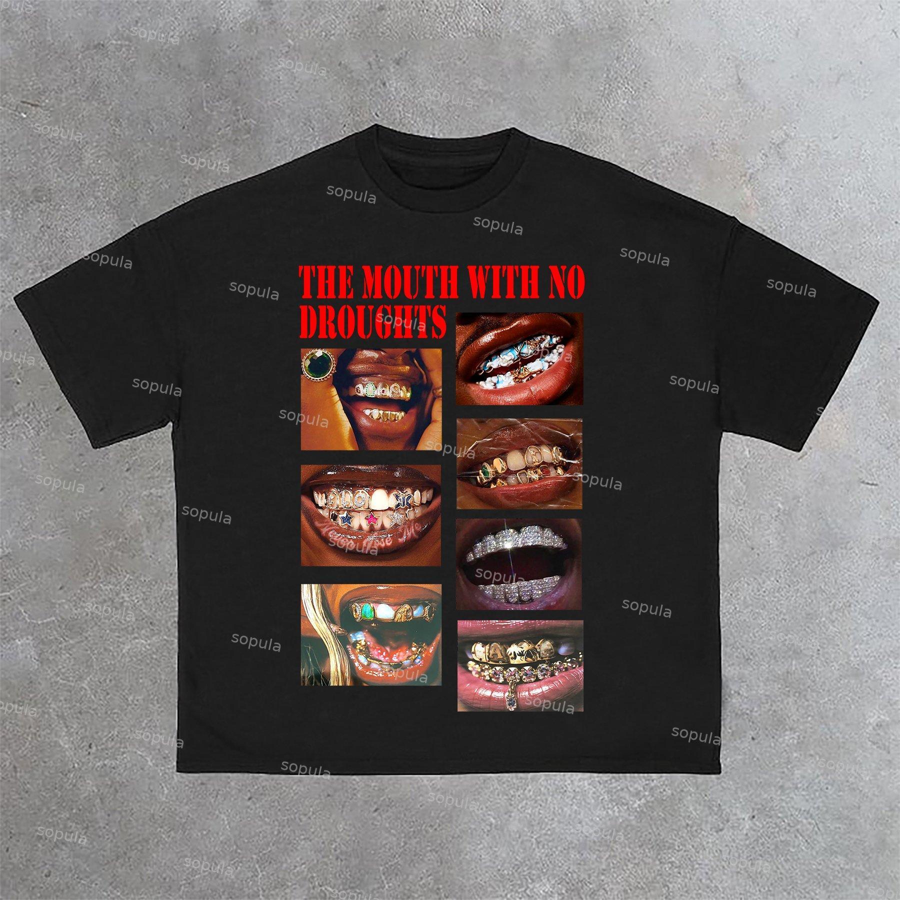 Sopula Vintage The Mouth With No Droughts Print Cotton T-Shirt Product Image