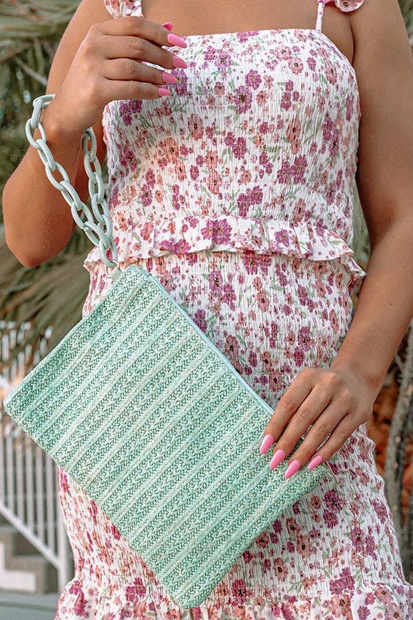 Waterfront Views Raffia Clutch In Mint Product Image