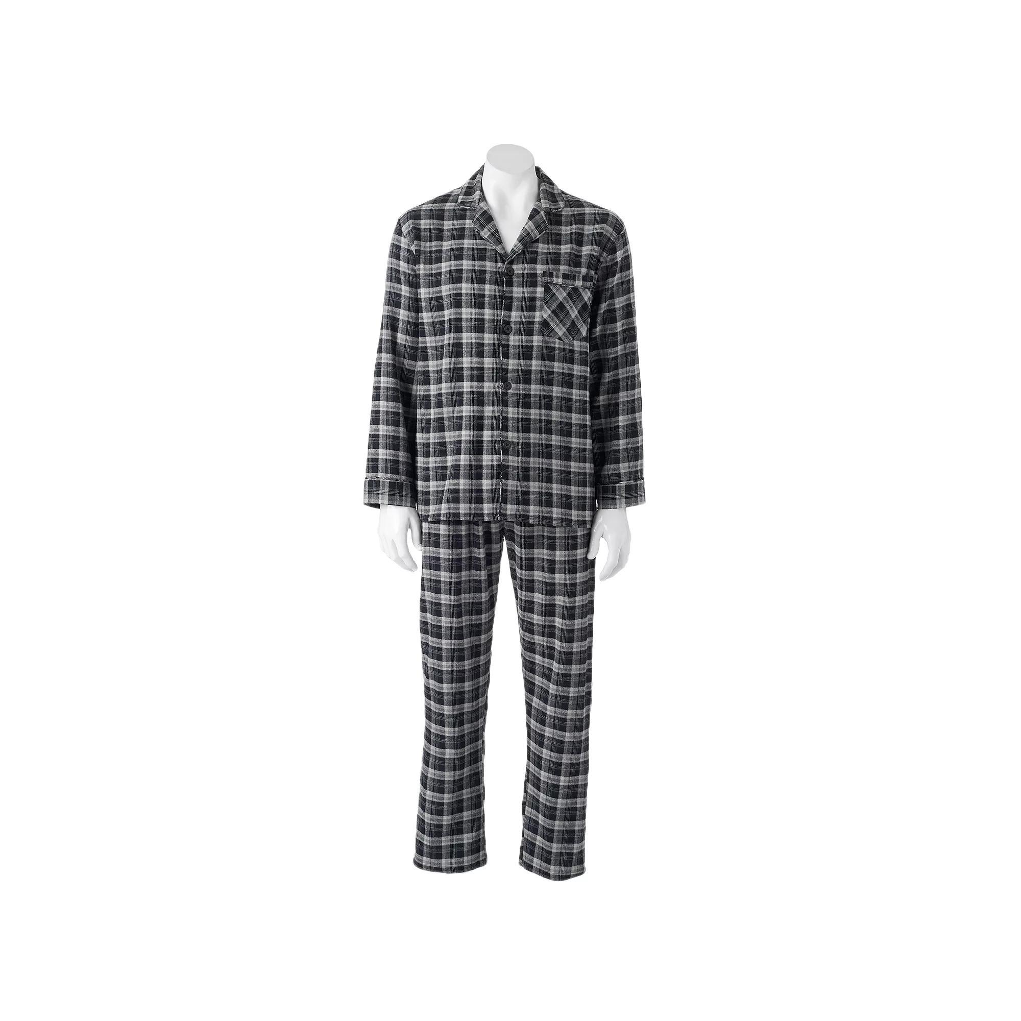 Men's Hanes Ultimate® Plaid Flannel Pajama Set, Size: XL, Black Plaid Product Image
