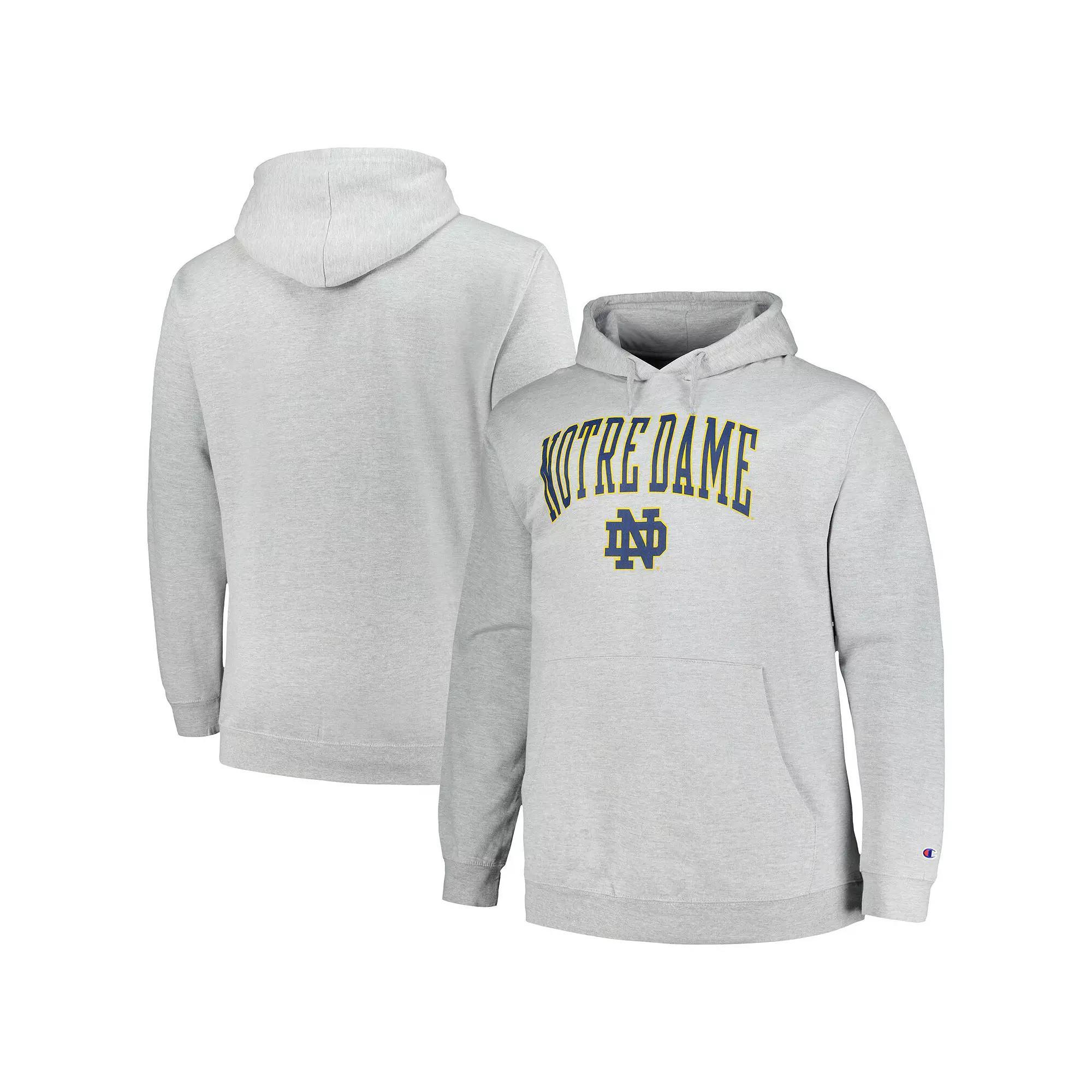Men's Champion Heather Gray Notre Dame Fighting Irish Big & Tall Arch Over Logo Powerblend Pullover Hoodie, Size: 2XB, Grey Product Image