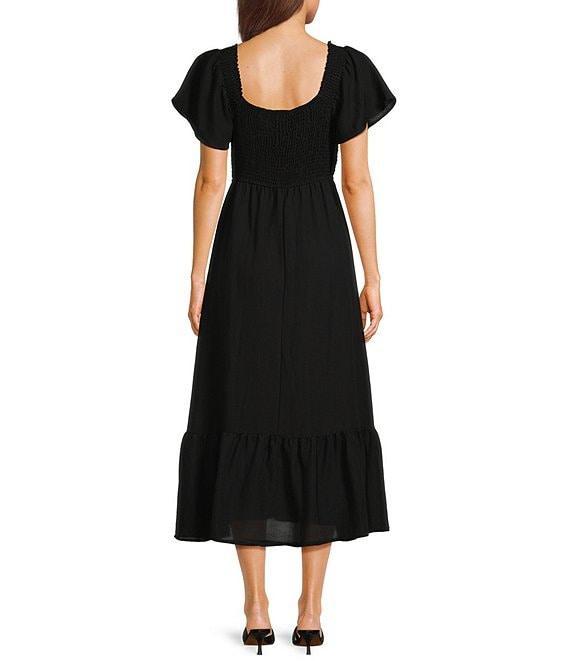 Blu Pepper Flutter Sleeve Smocked V-Neck Midi Dress Product Image