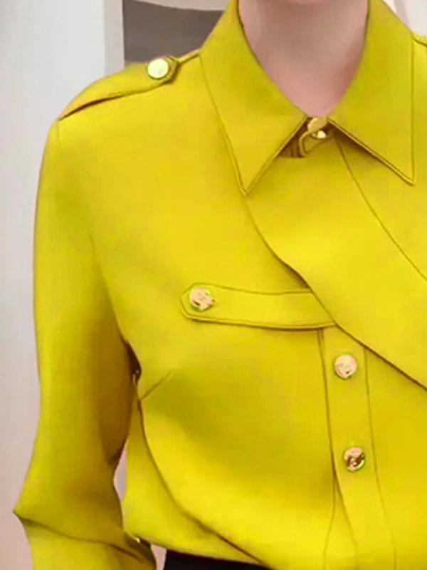 Long Sleeves Loose Asymmetric Buttoned Lapel Blouses&Shirts Tops Product Image