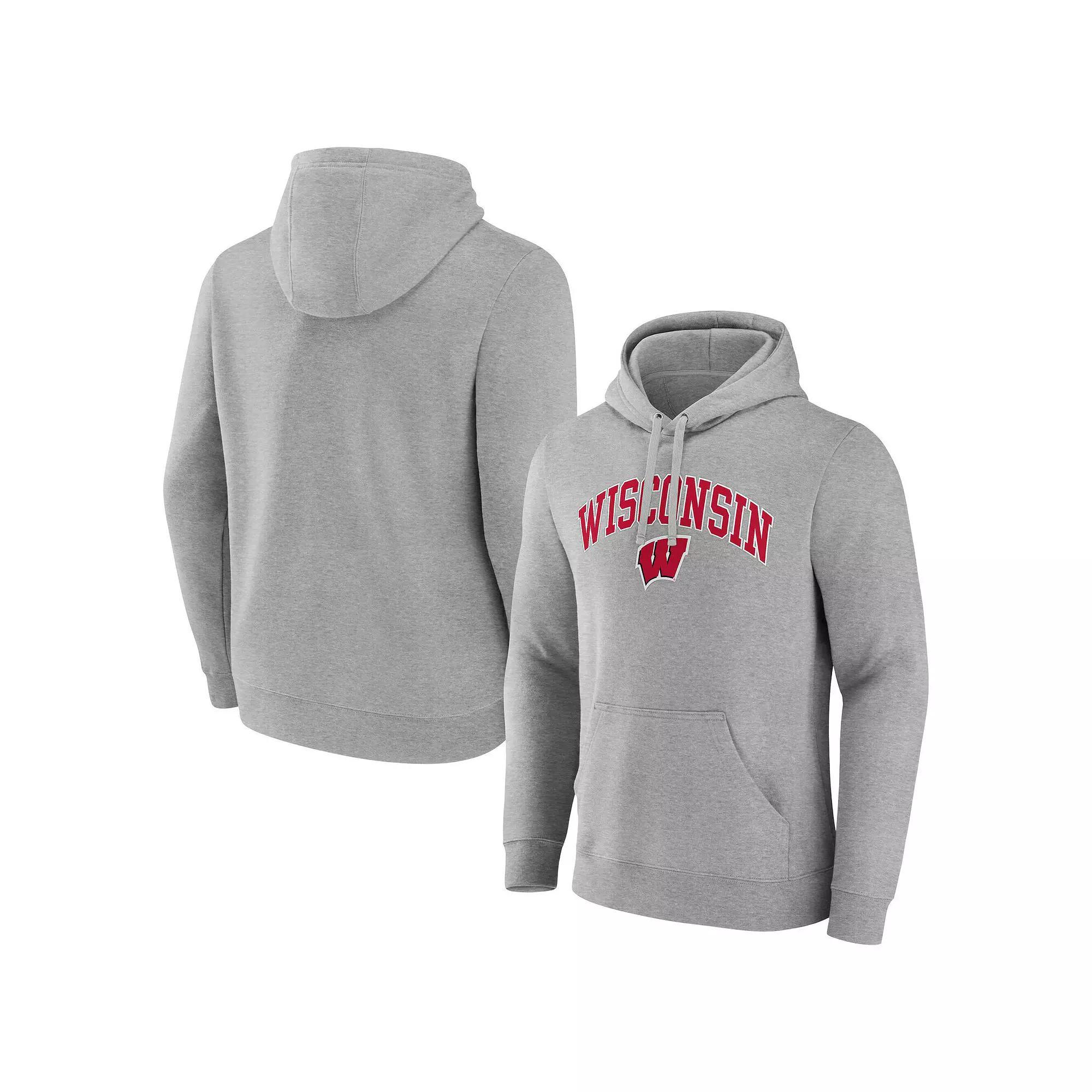 Men's Fanatics Gray Wisconsin Badgers Arched Logo Pullover Hoodie, Size: 2XL, Grey Product Image