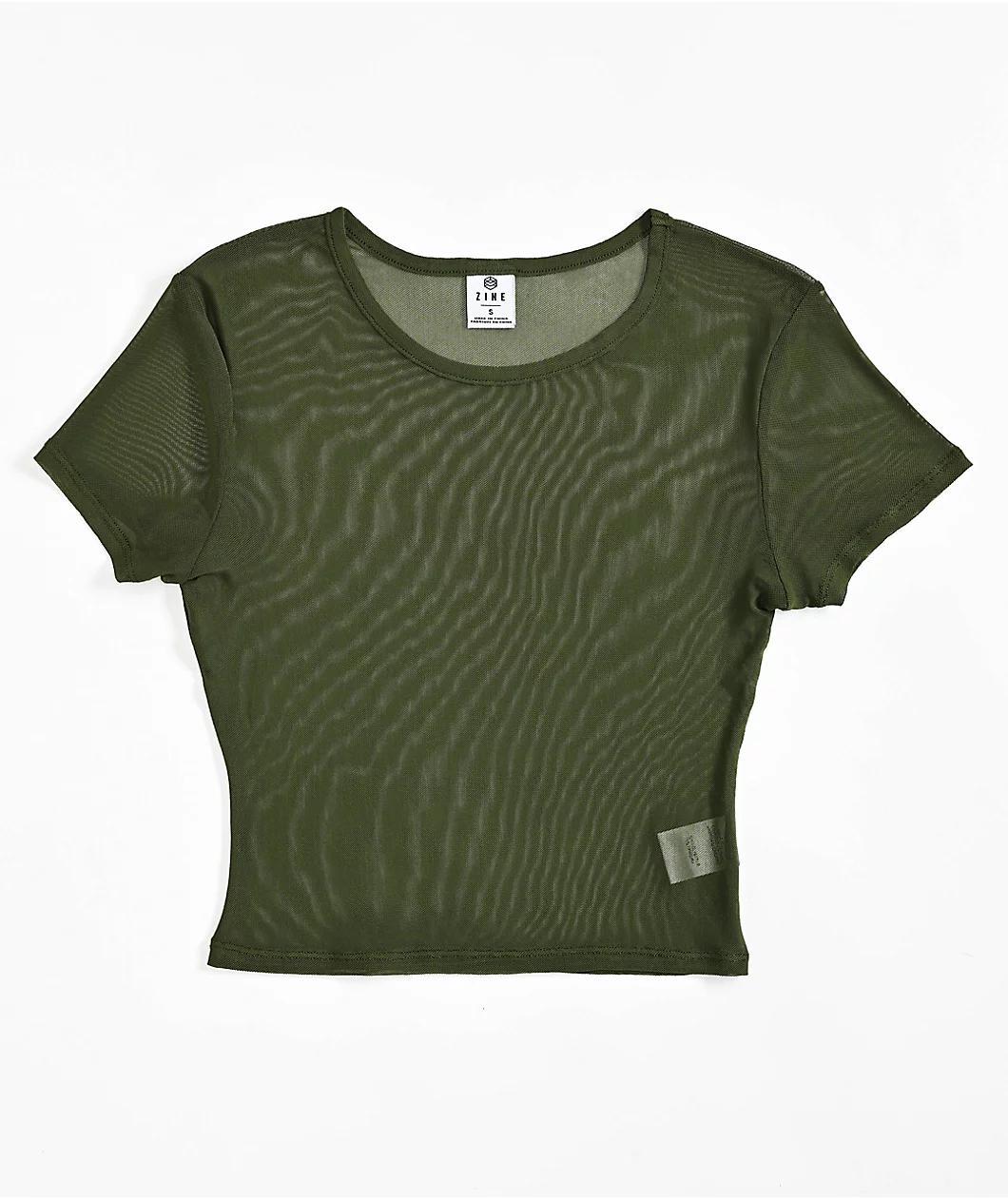 Zine Cashie Green Mesh Crop T-Shirt Product Image