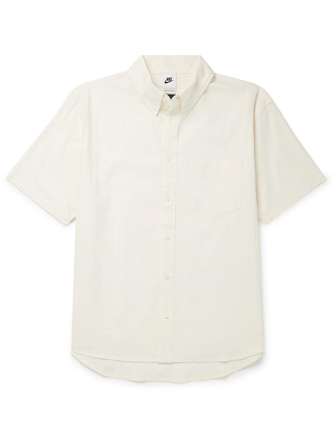 NIKE Men's Life Short-sleeve Seersucker Button-down Shirt In Grey Product Image