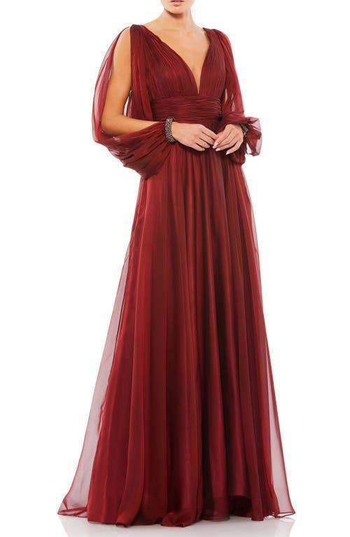 Mac Duggal Womens Chiffon Open Sleeve A Line Gown Product Image