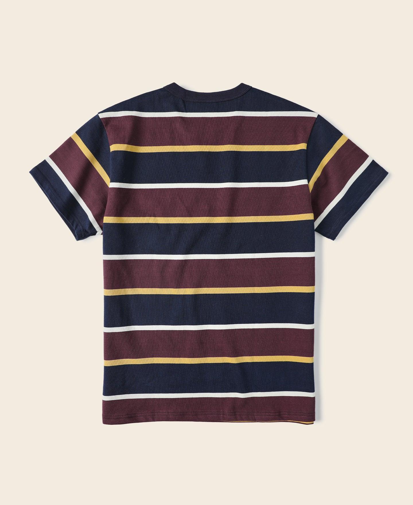 9.8 oz IVY Style Striped T-Shirt - Burgundy Red/Navy Product Image