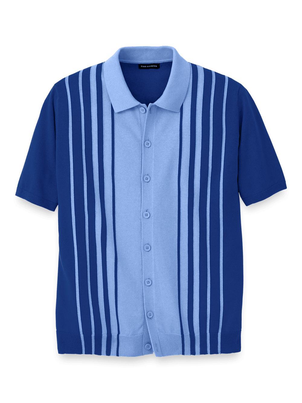 Cotton Button Front Polo - Blue Product Image