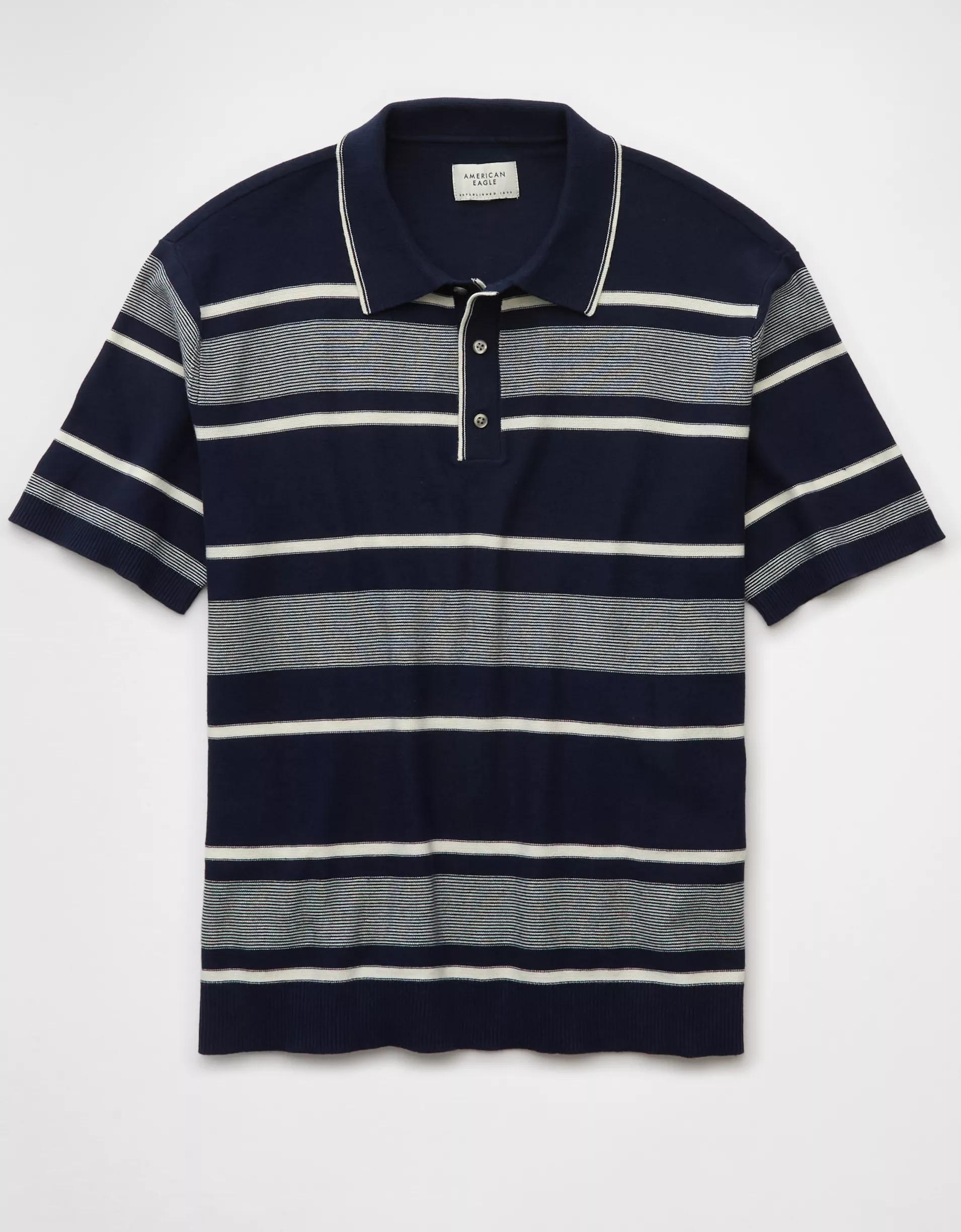 AE Weekend Jersey Striped Sweater Polo Shirt Product Image