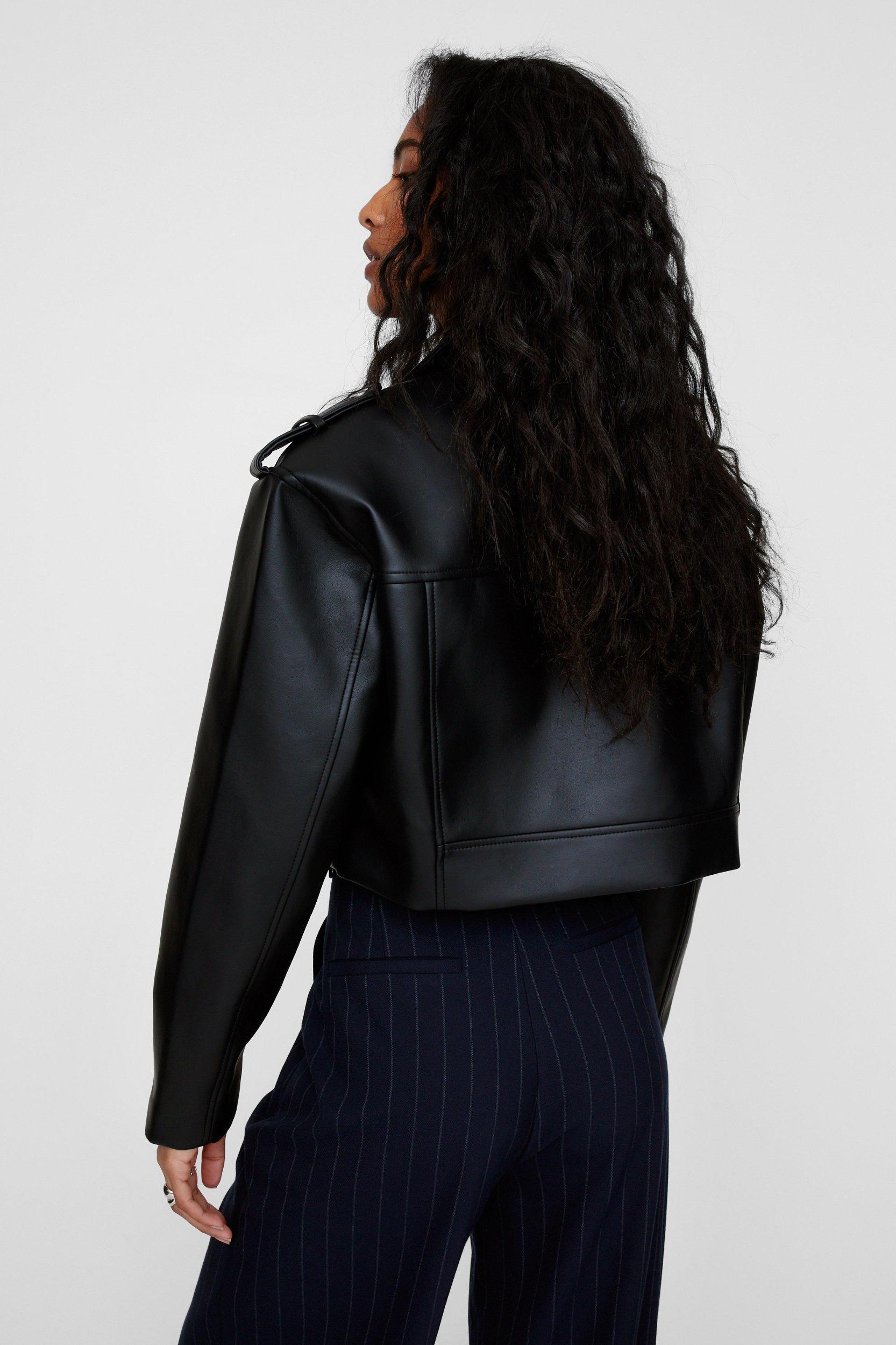 Essentials Cropped Faux Leather Boxy Biker  Product Image