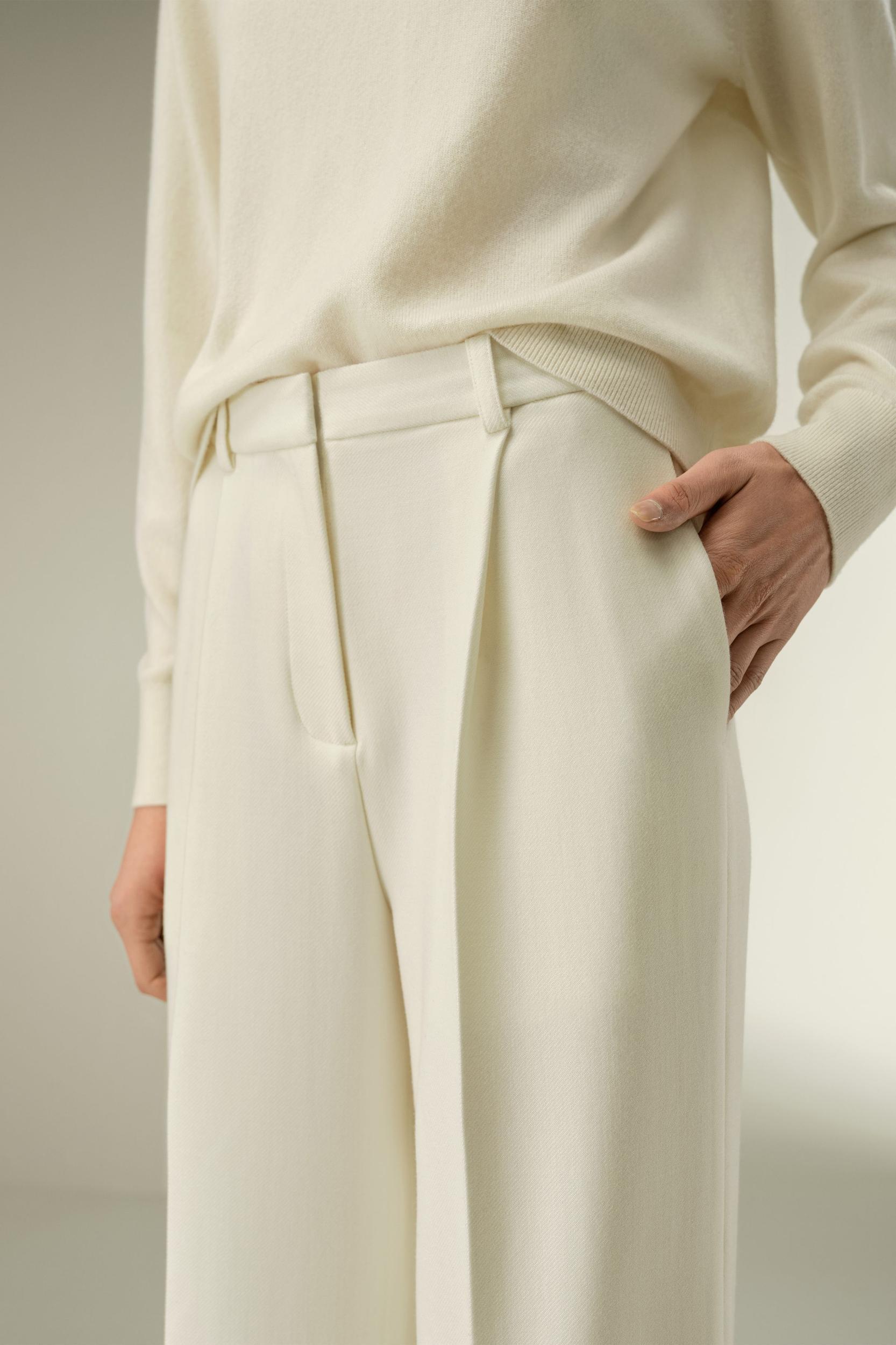 LILYSILK Women's Silk-Wool Tweed Wide-Leg Trousers, Black, Size 16, Wrinkle-Resistant Product Image