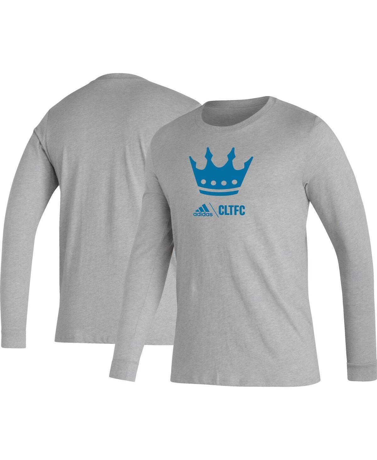 Mens adidas Heather Gray Charlotte Fc Icon Long Sleeve T-shirt Product Image