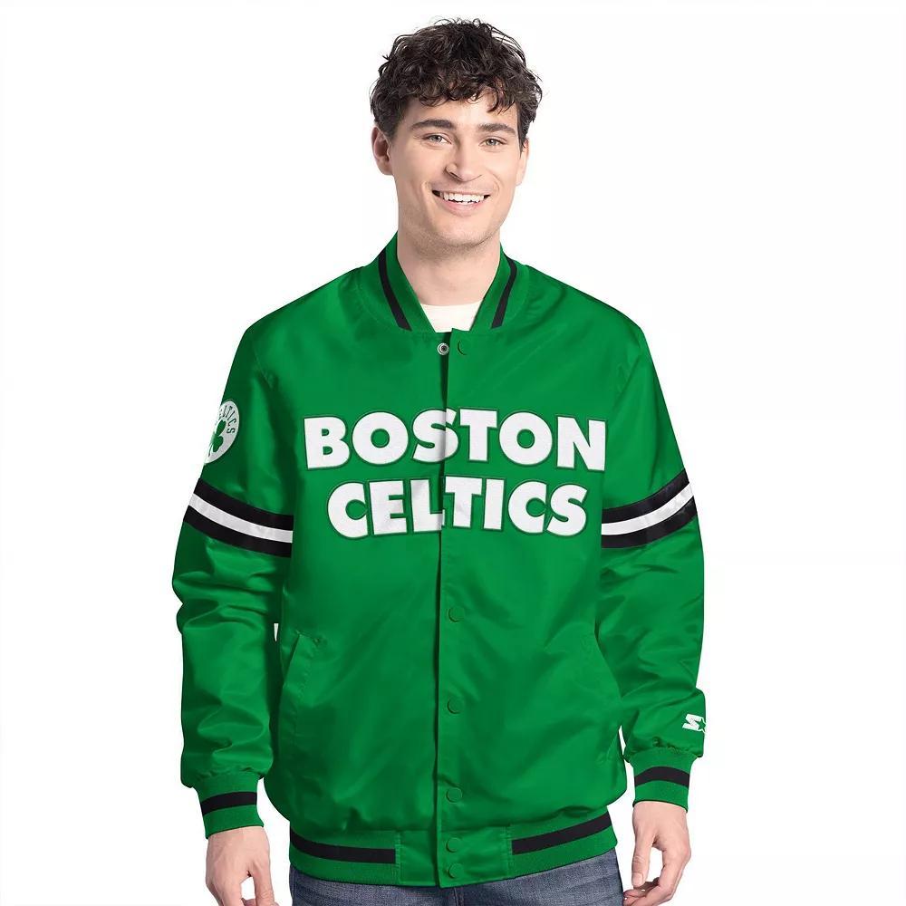 Men's Starter Kelly Green/Black Boston Celtics Scout Full Snap Varsity Jacket, Size: XL Product Image