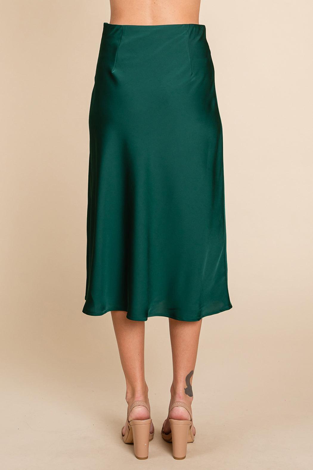 High Waist Satin A Line Midi Skirt Product Image