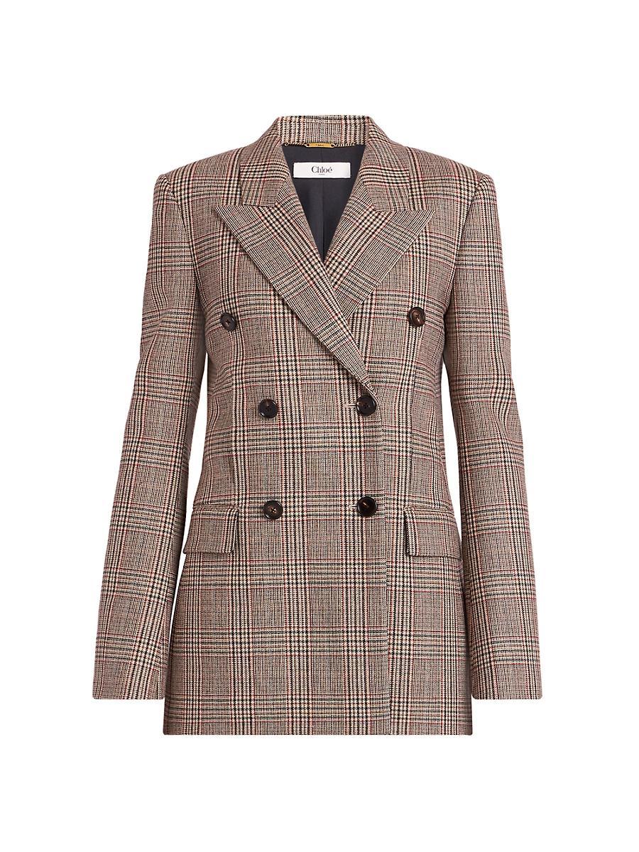 Womens Check Wool-Blend Double-Breasted Blazer Product Image