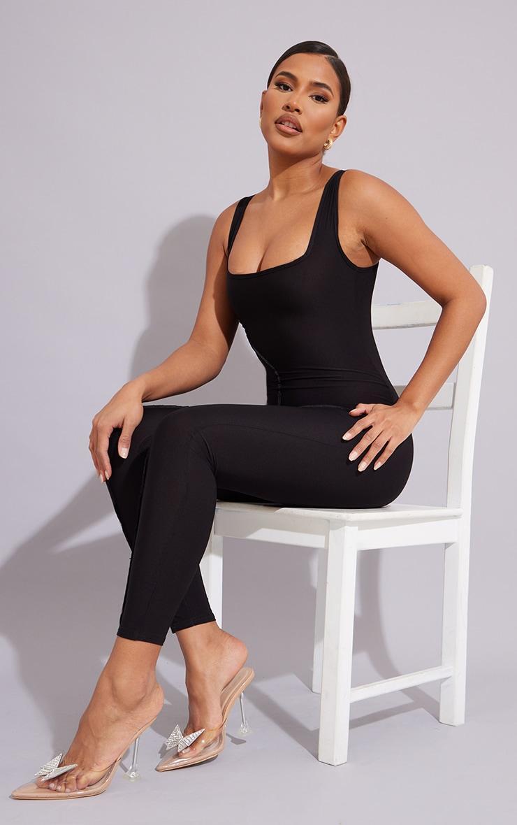 Black Slinky Exposed Seam Detail Sleeveless Jumpsuit Product Image