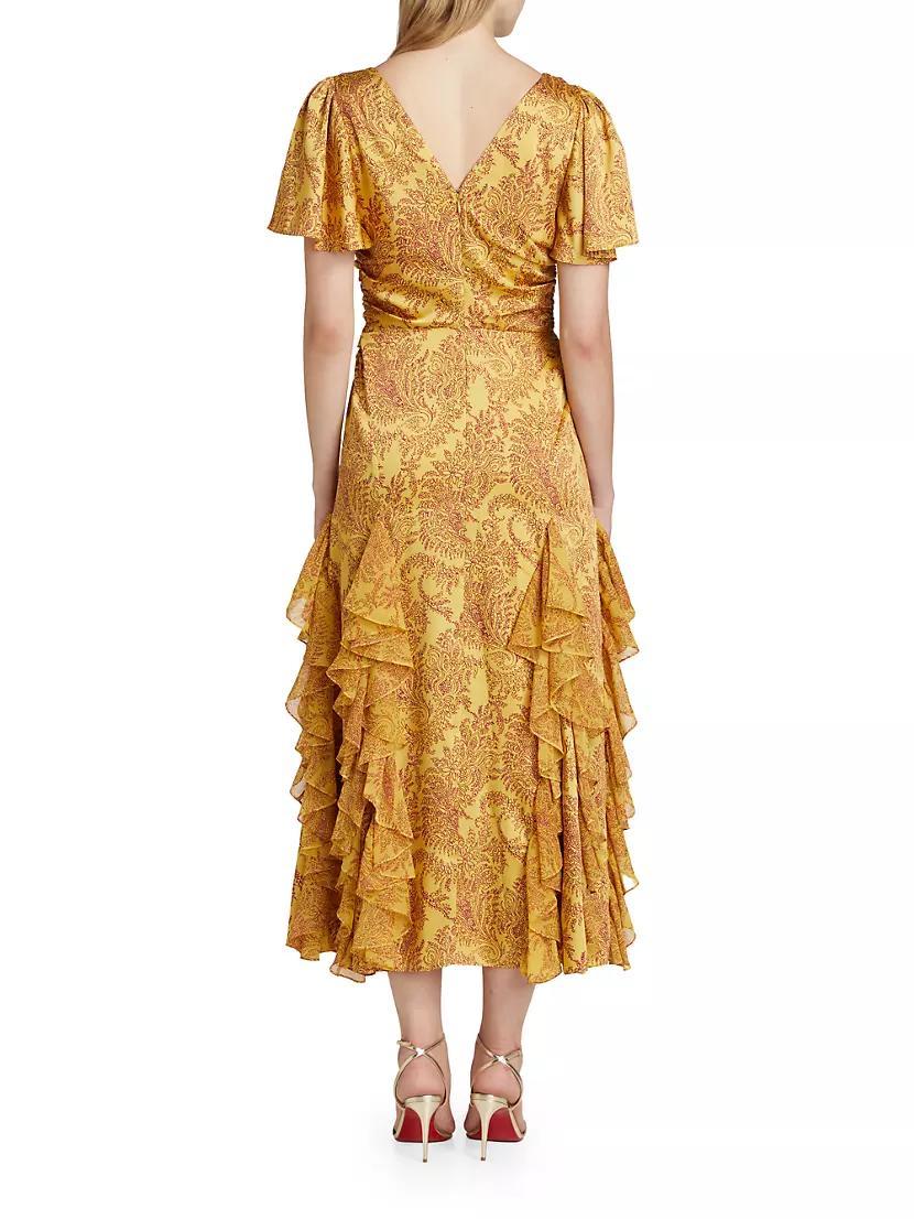 Olympia Paisley Ruffle Midi-Dress Product Image