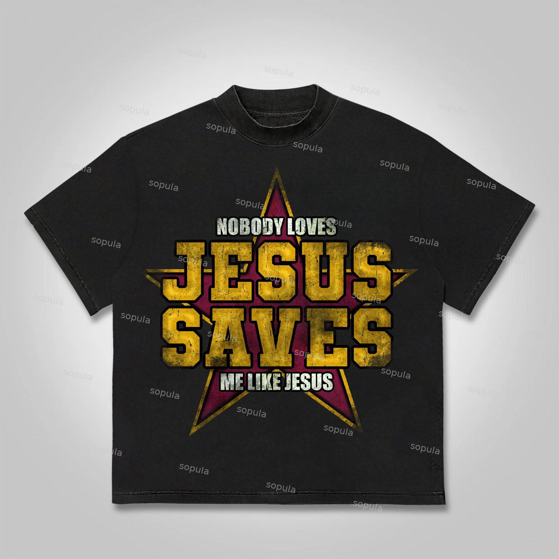 Sopula Jesus Saves Vintage Aged Star Graphic Cotton T-shirt Product Image