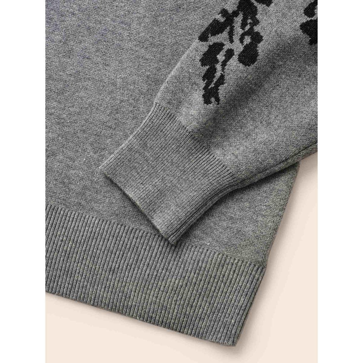 Plus Size Supersoft Essentials Jacquard Drop Shoulder Pullover DimGray Women Casual Loose Long Sleeve Round Neck Everyday Pullovers BloomChic 28/5X Product Image