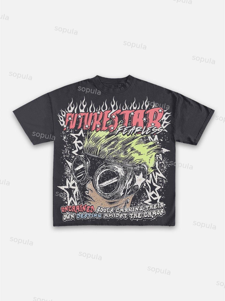 Fearless Vintage Street Trend Portrait Graphic Cotton T-shirt Product Image