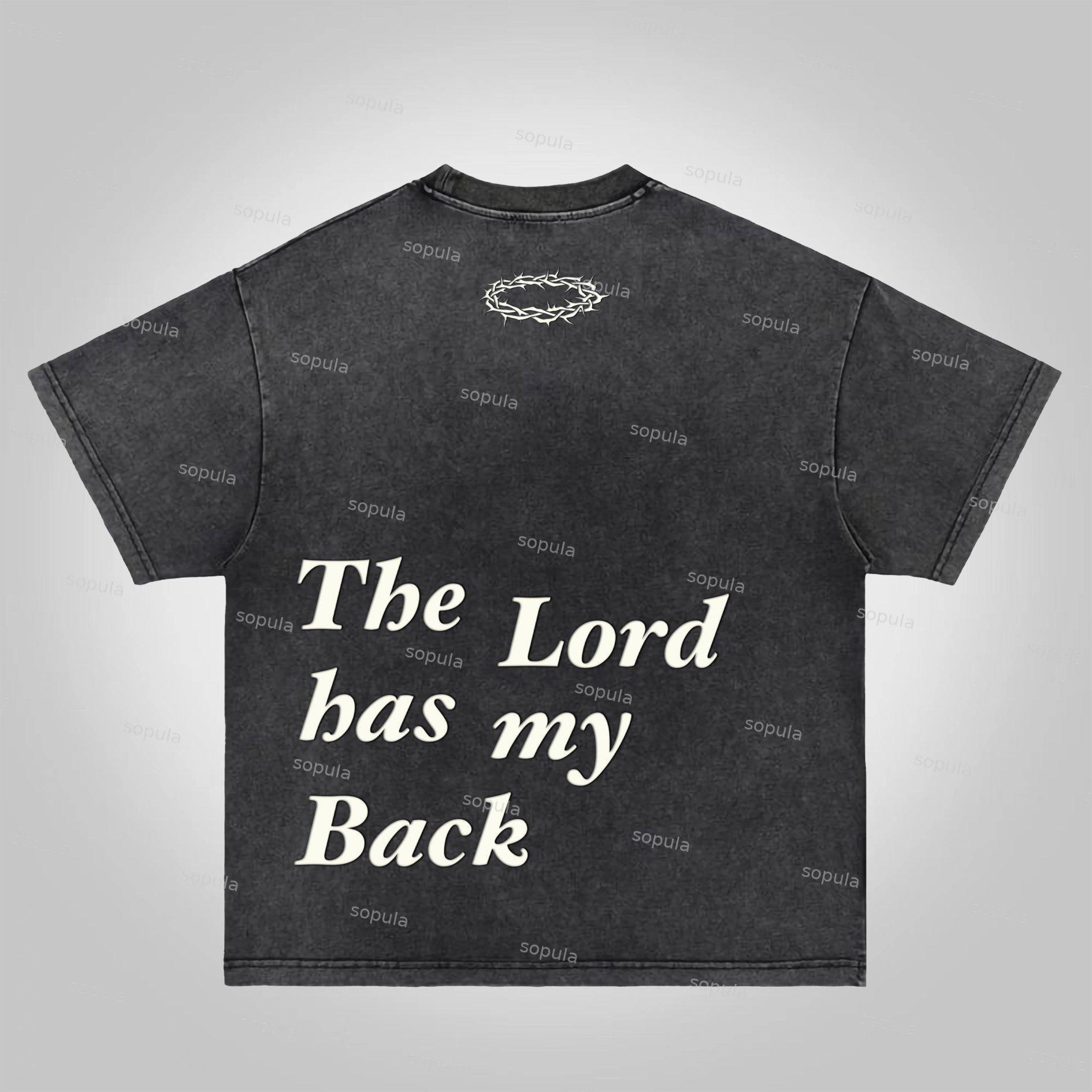Sopula The Lord Has My Back Slogan Graphic Acid Washed T-Shirt Product Image