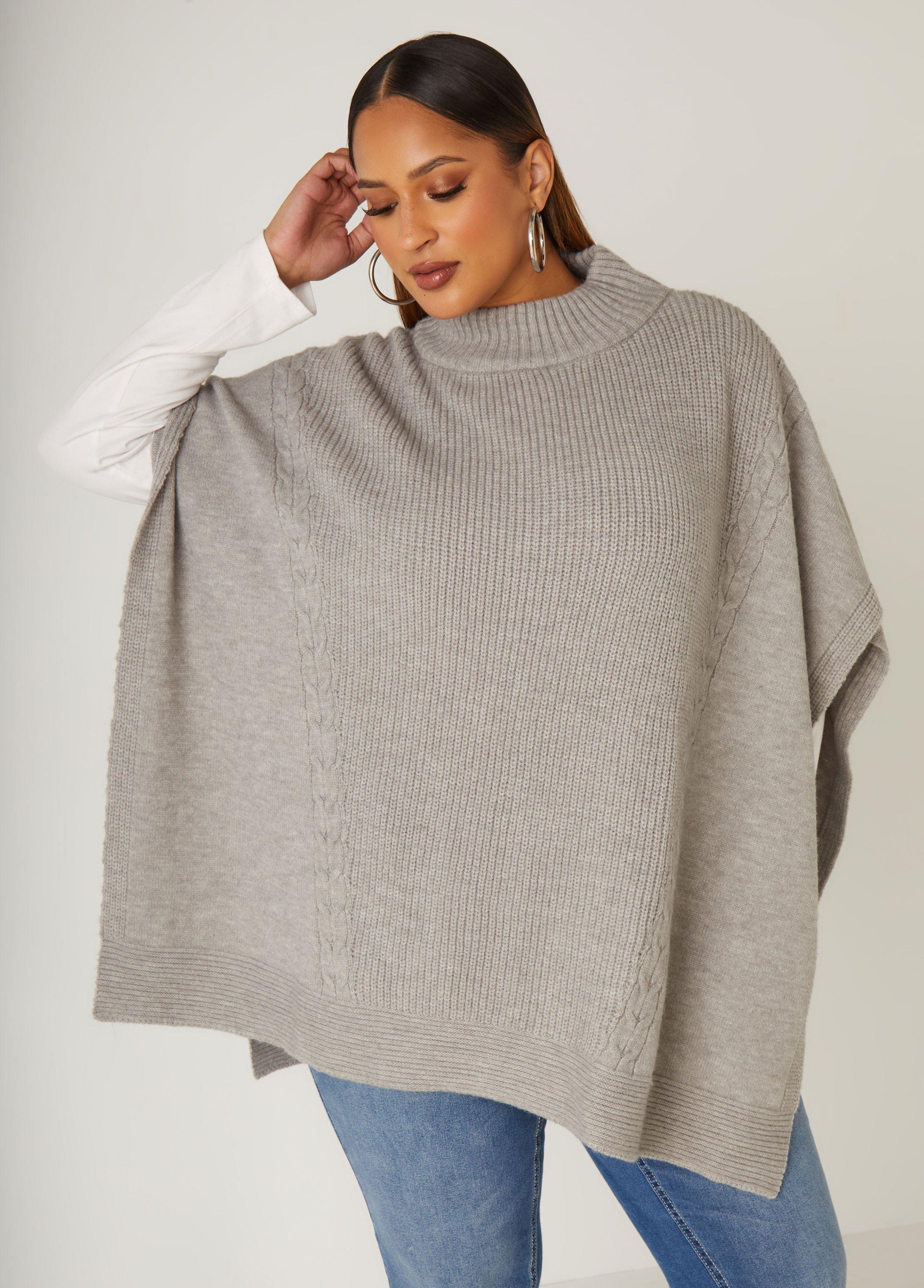 Ribbed Knit Mock Neck Cape Product Image