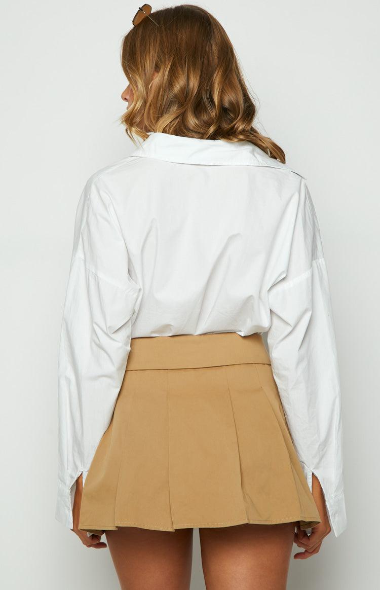 Haylen Tan Pleated Mini Skirt Product Image