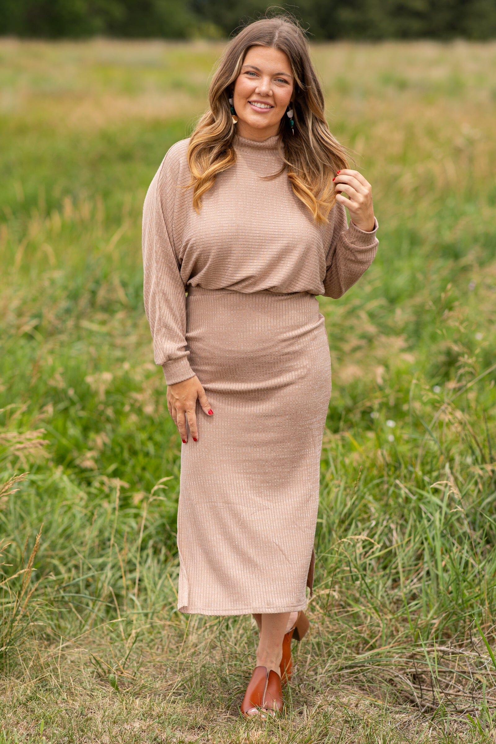 Mocha Ribbed Mock Neck Sweater Dress Product Image