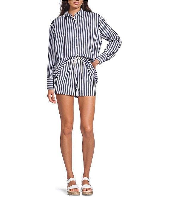 Gianni Bini Georgie Woven Stripe Coordinating Button Front Long Sleeve Shirt Product Image