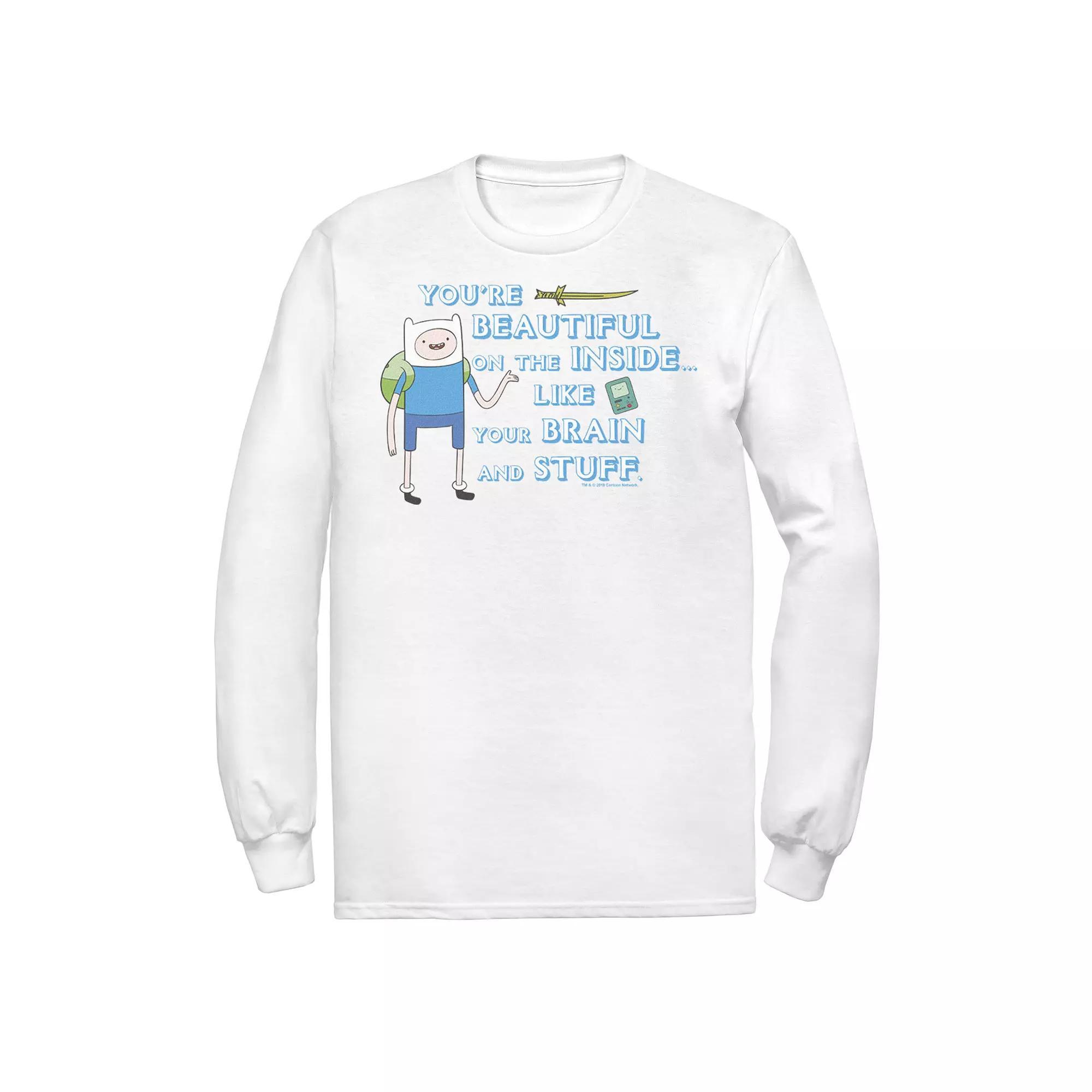 Men's Adventure Time Finn You're Beautiful On The Inside Portrait Long Sleeve Tee, Size: Medium, White Product Image