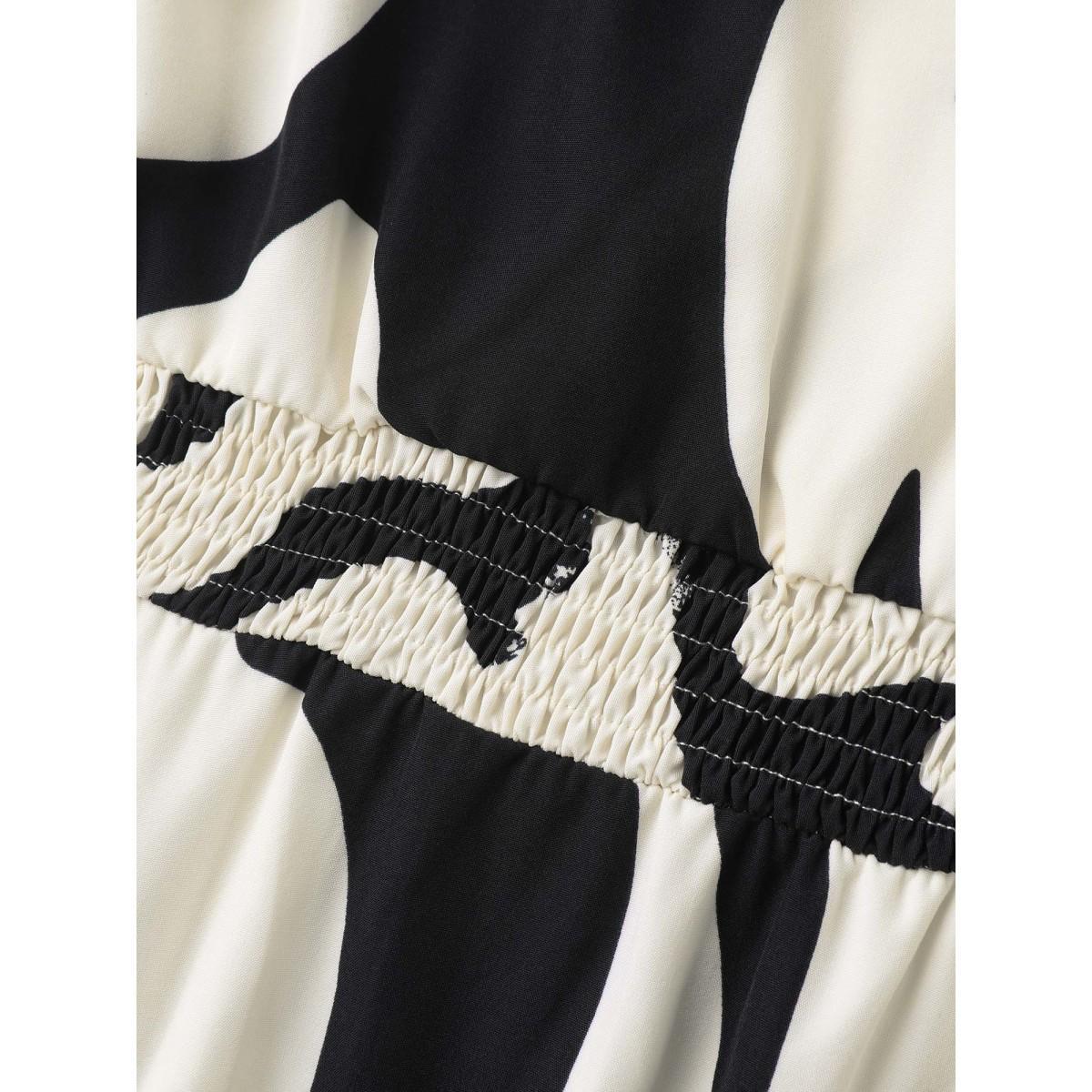 Plus Size Geometric Print Surplice Neck Midi Dress Black Women Overlap Collar Short sleeve Curvy BloomChic 10/M Product Image