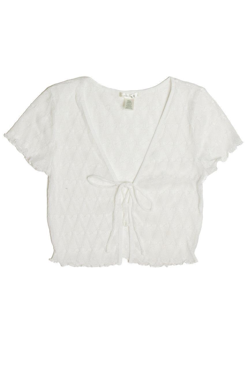 White Diamond Mesh Lace Up Top Product Image